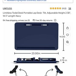 Limitless Todal Desk Portable Lap Desk- Tilt, Adjustable Height 2.38", 14.5" Length-Black
