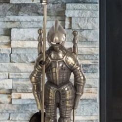 Midevil Armored Statue with fireplace tools