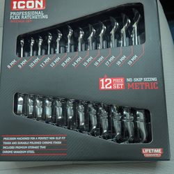 Icon Metric 12 Piece Flex Head  Ratcheting Wrench Set 