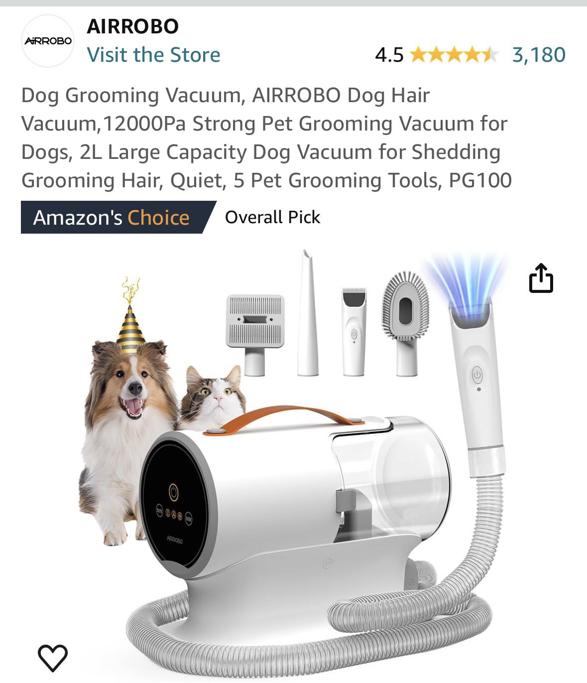 Airrobro Dog Groomer Vacuum New In Box