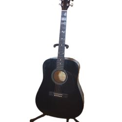 Black Eleca Acoustic Guitar with Guitar Stand