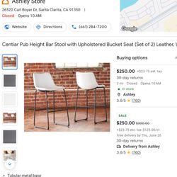 Two Pub Height Stool With White Leather Bucket Seat 