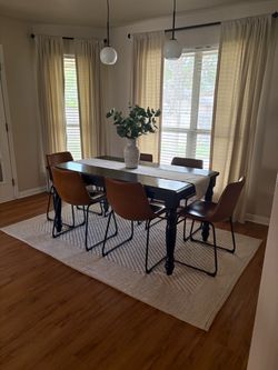 Solid Wood Dining Table + 6 Cognac Dining Chairs – $475