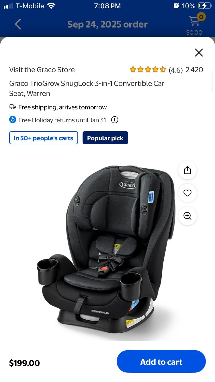 Graco TrioGrow SnugLock in Convertible Car Seat (Warren/Black)