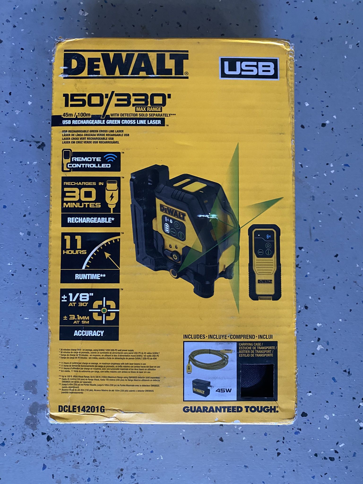 DeWalt 330 ft. Green Self-Leveling Cross-Line Laser Level Kit – Model DCLE14201G