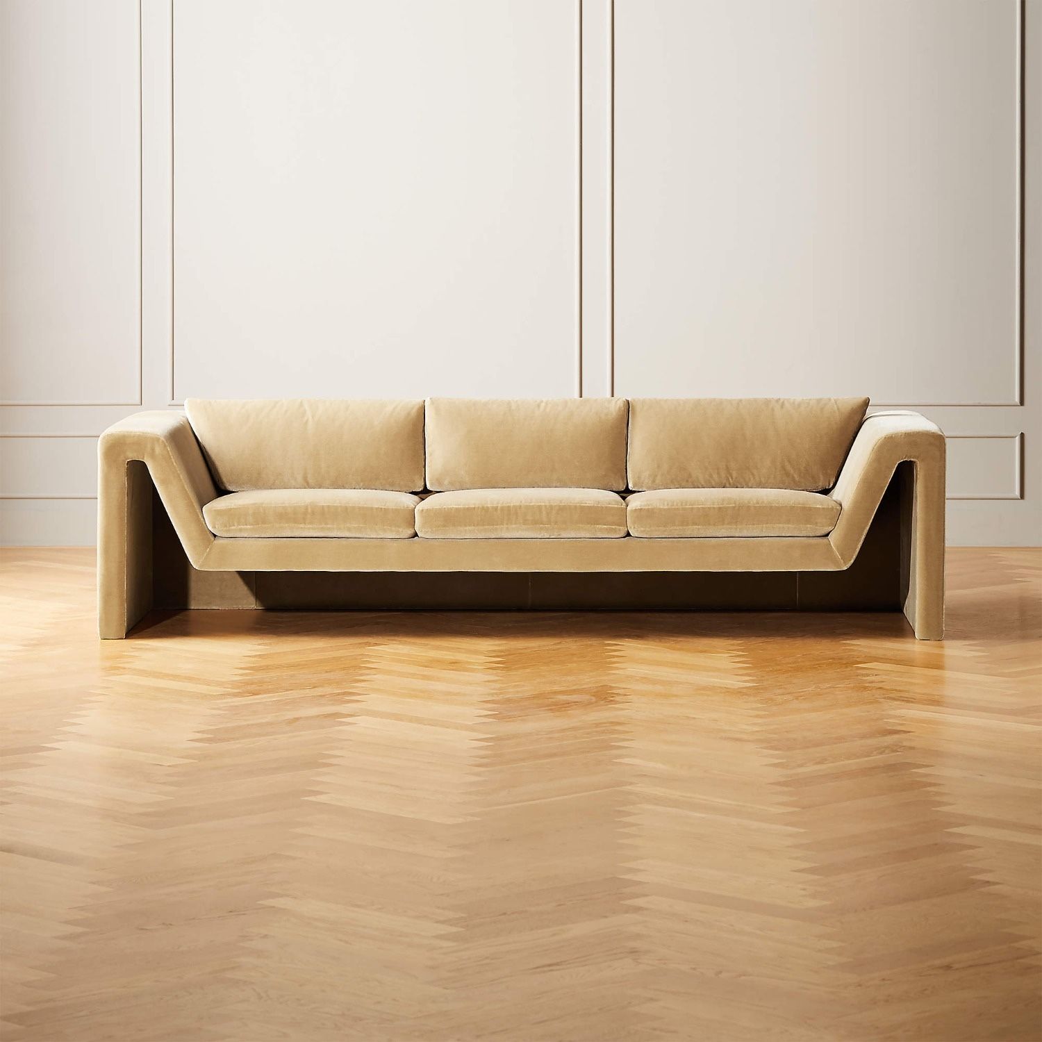 CB2 Perimeter Camel Faux Mohair Sofa