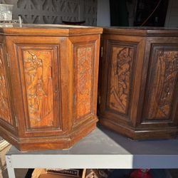 Hand Carved Asian Side Tables And Coffee Table 