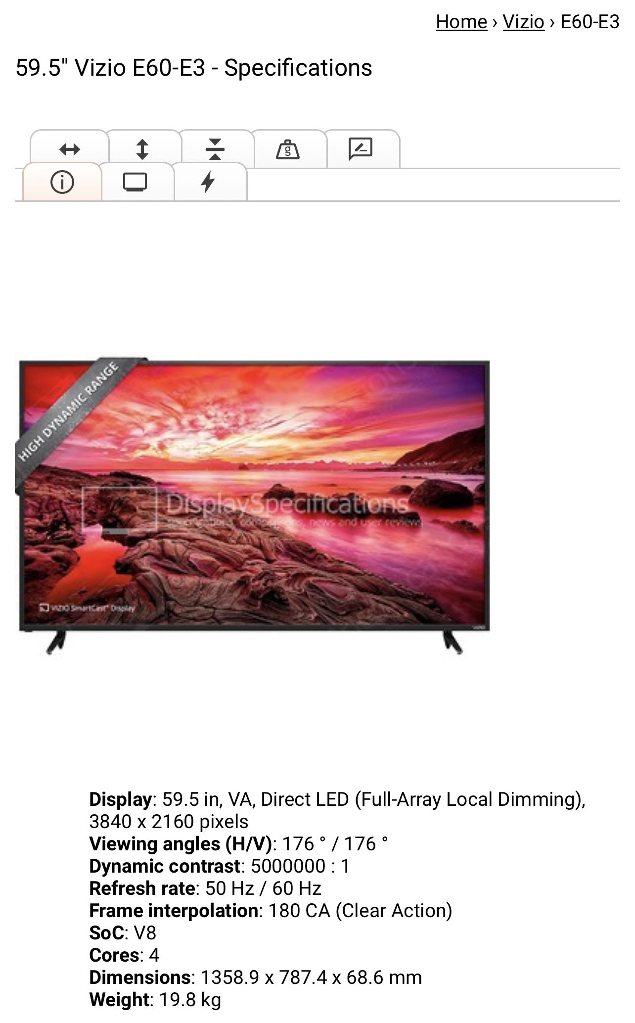 Vizio Smartcast LED TV 60” E60-E3 2017