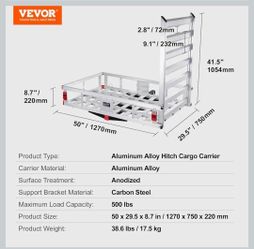 NEW VEVOR Aluminum Hitch Cargo Carrier with Folding Ramp 500lb