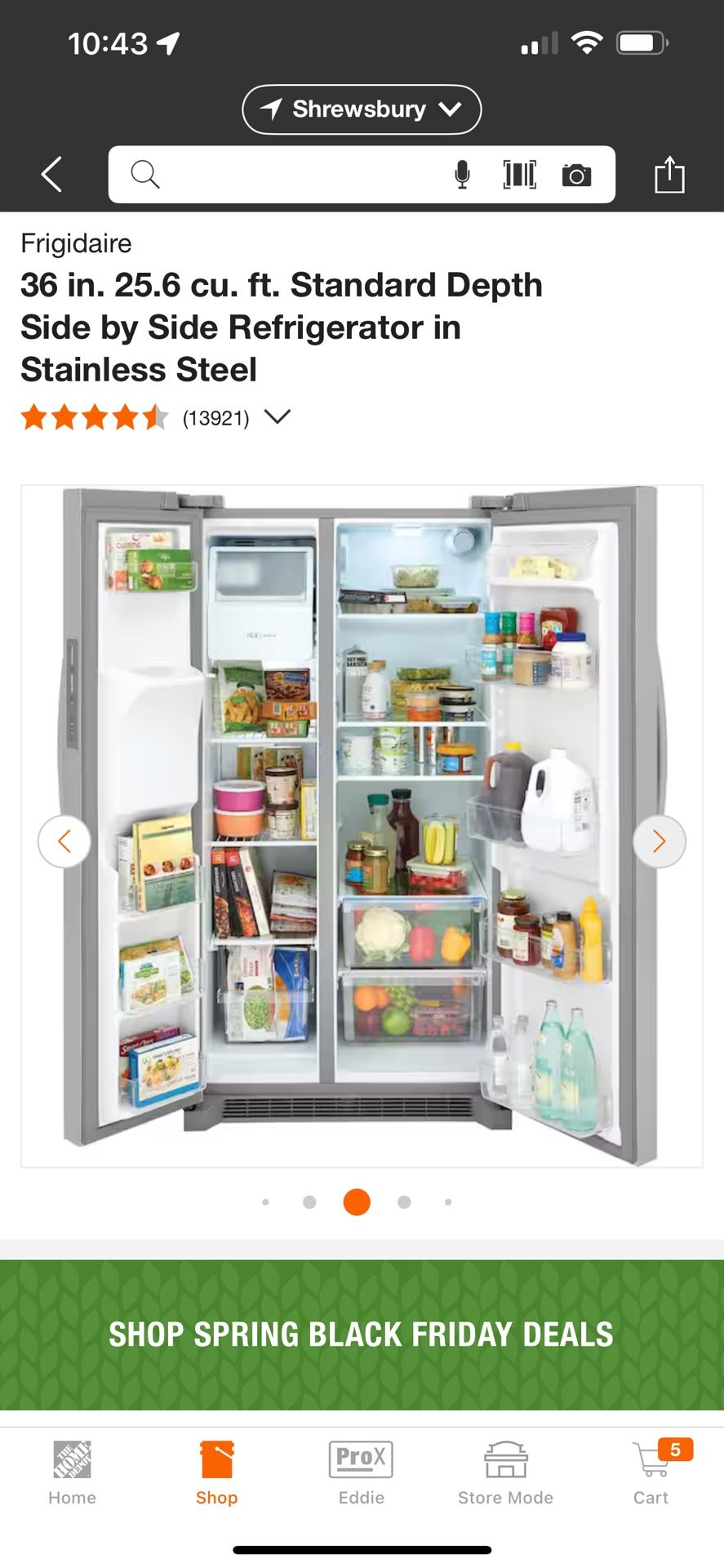Side by Side Refrigerator in Stainless Steel