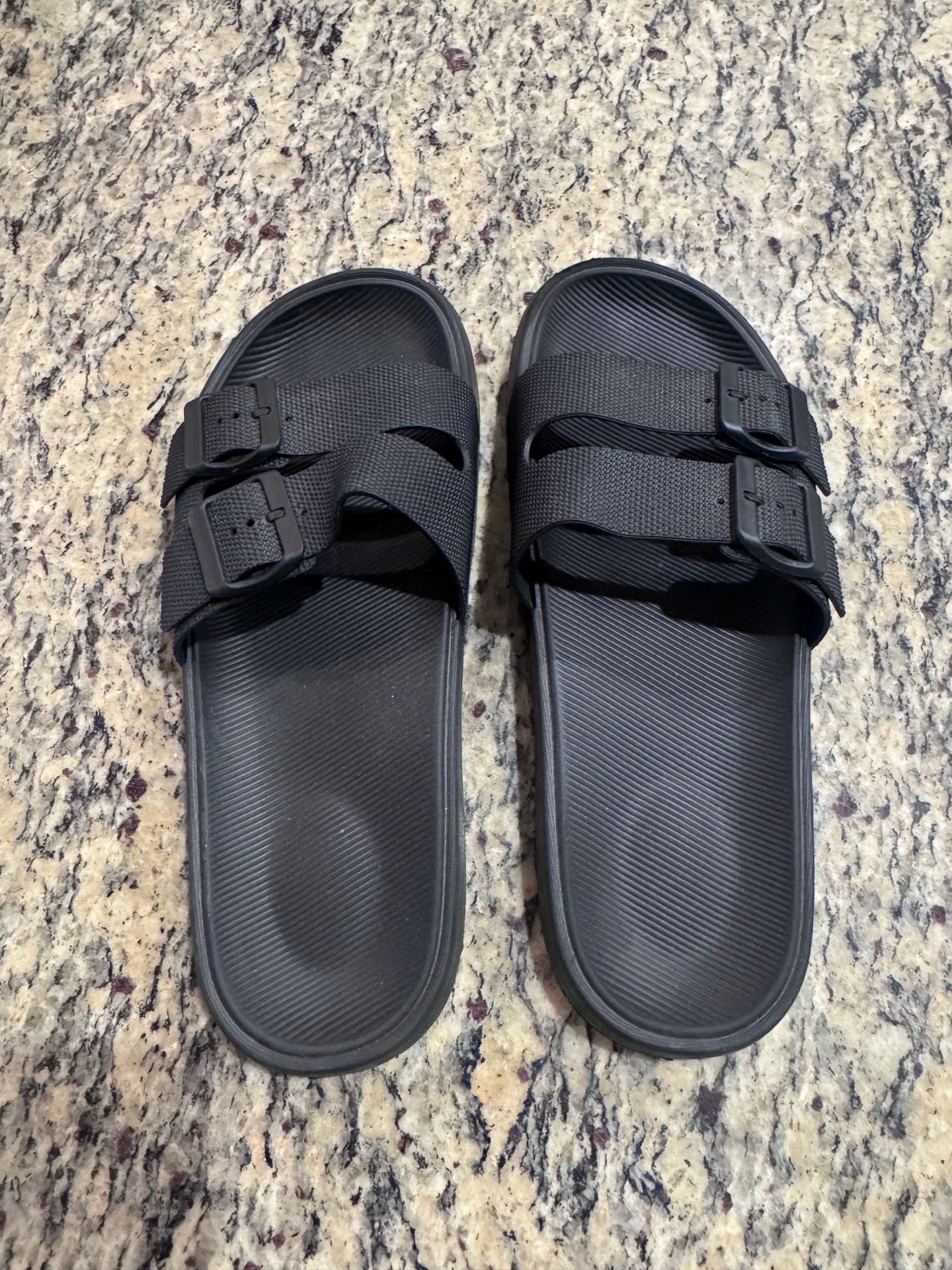 Black Double Strap Slide Sandals Buckle Comfort Slides Size 10