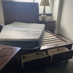 Like new full size platform storage bed with a free mattress