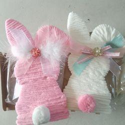 2PCS Wood Bunny Peeps Tiered Tray Decor Signs for Shelf Sitter, Easter Decor for The Home, Spring Wood Decor