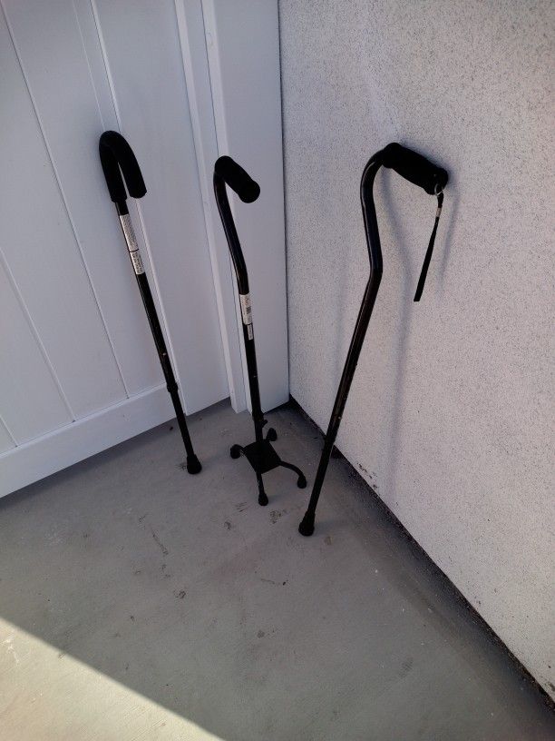 3 Walking Canes - 1 Nova Adjustable Quad Cane- 250Lbs. 2 Aluminum Adjustable Canes. 1-300lbs Capacity. All 3 For $30