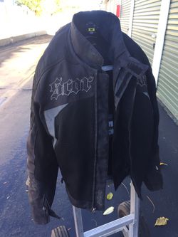 Leather motorcycle jacket $85