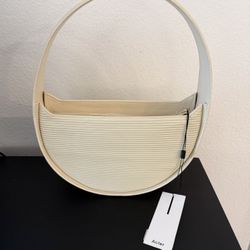 Acler Women's White Leather Pleated Shopping Tote, NWT