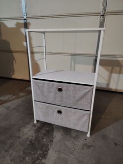 White Metal Nightstand with 2 Fabric Drawers
