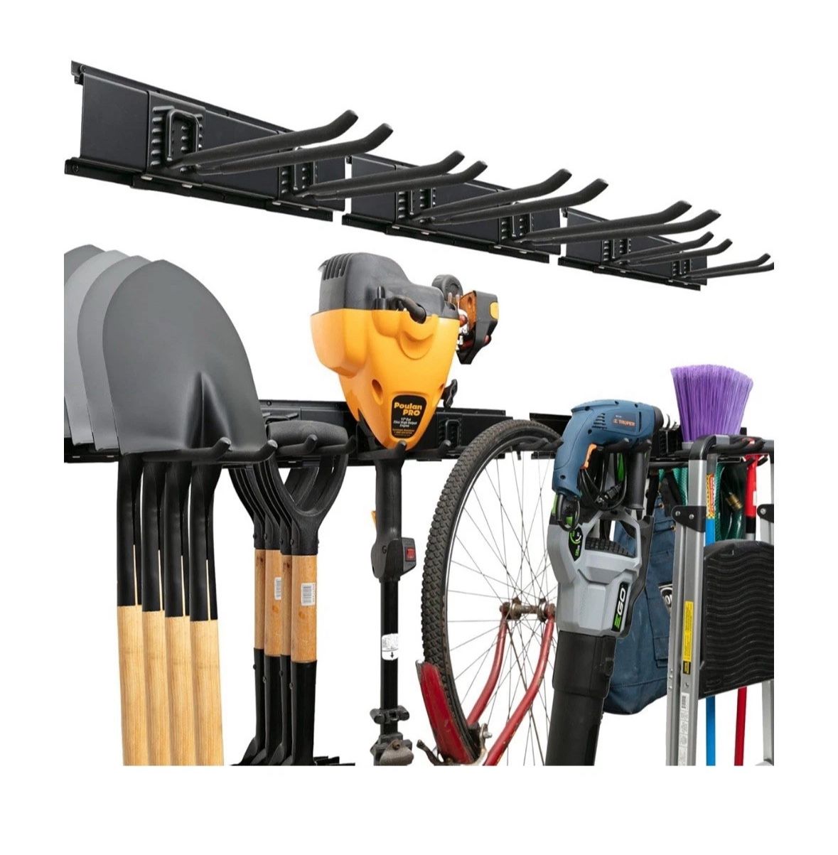 6 Hooks Garage Tool Organizer Wall Mount, Heavy Duty Steel Garage Storage Rack