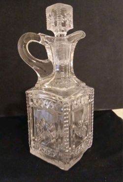 Antique Cruet Oil and Vinegar Liquor Decanter  - EAPG  - Heavy Thick Glass with Original Stopper