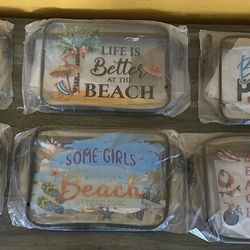 New Set Of 6 Clear Beach Themed Pouches 