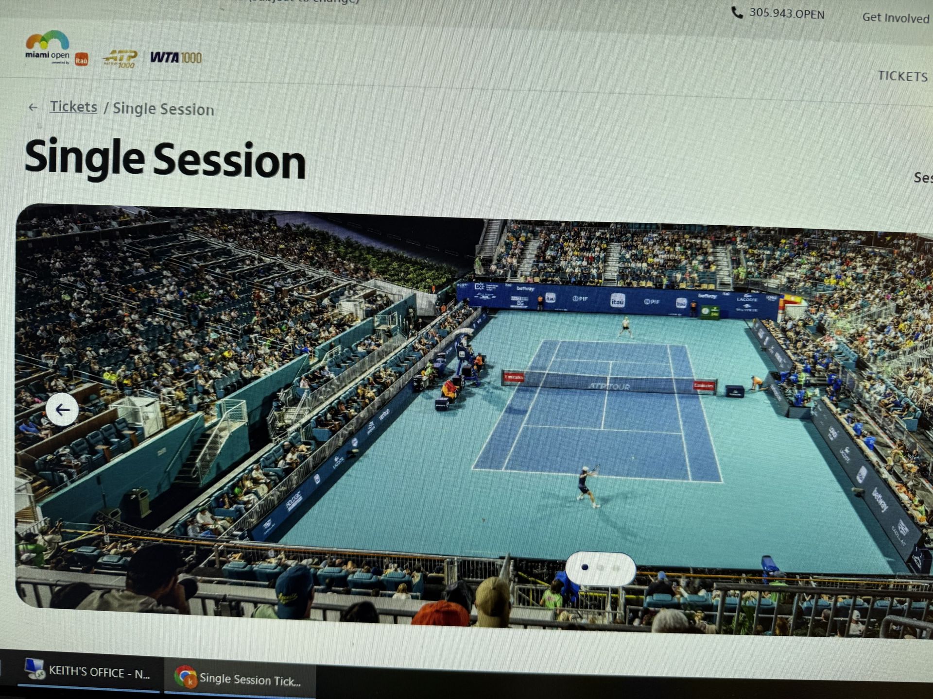 Miami open Tennis stadium IN SHADE lower bowl (section 144, row 24, seat 15 to 19)