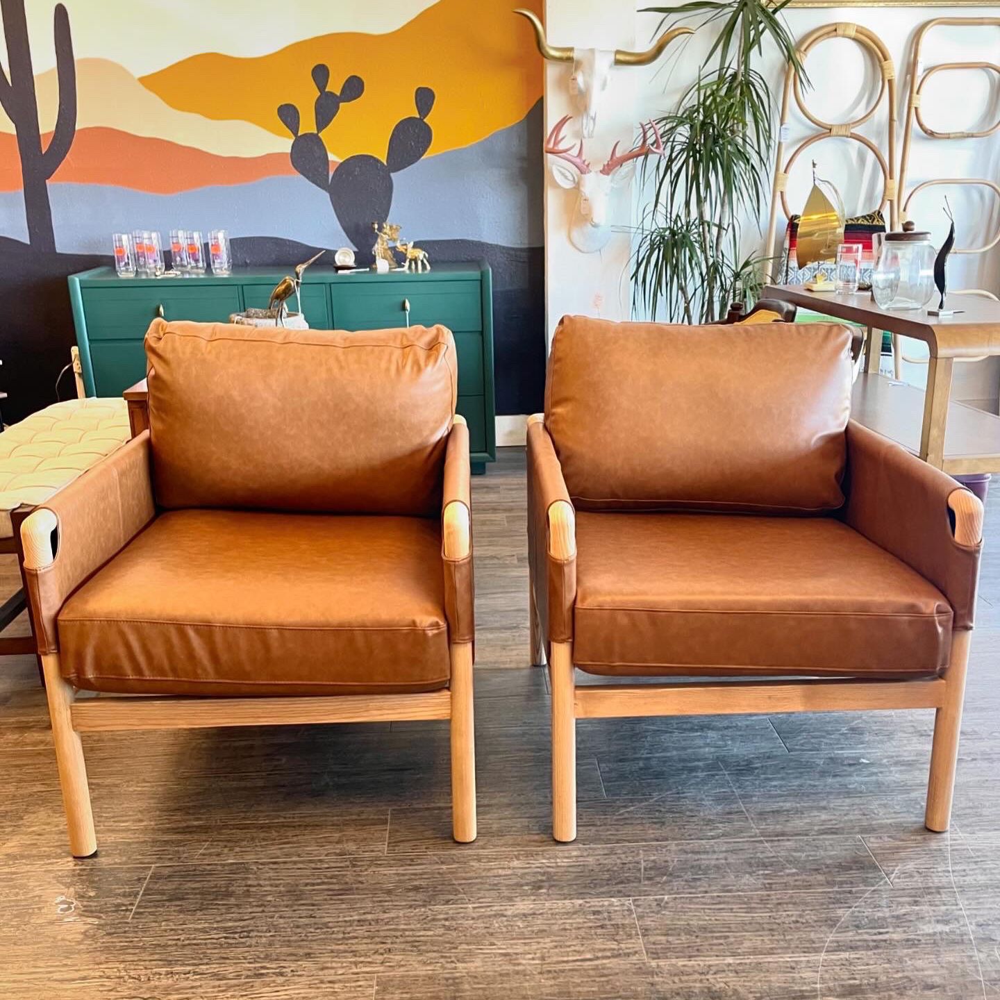 NEW Camel Arm Chairs Mid Century