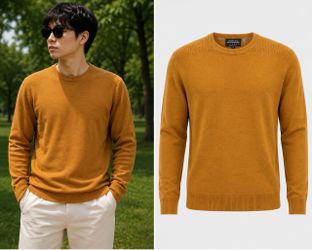 Burton Menswear Mustard Yellow Crewneck Sweater – Men’s Knit Long Sleeve Pullover