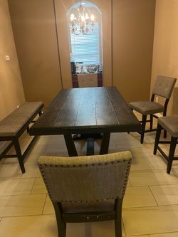 Dark Wood Counter Height Dining Table Set