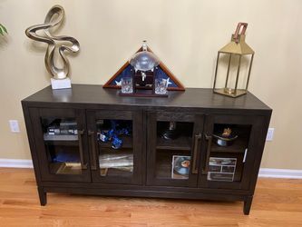 Dark Brown Wood Sideboard with Glass Doors