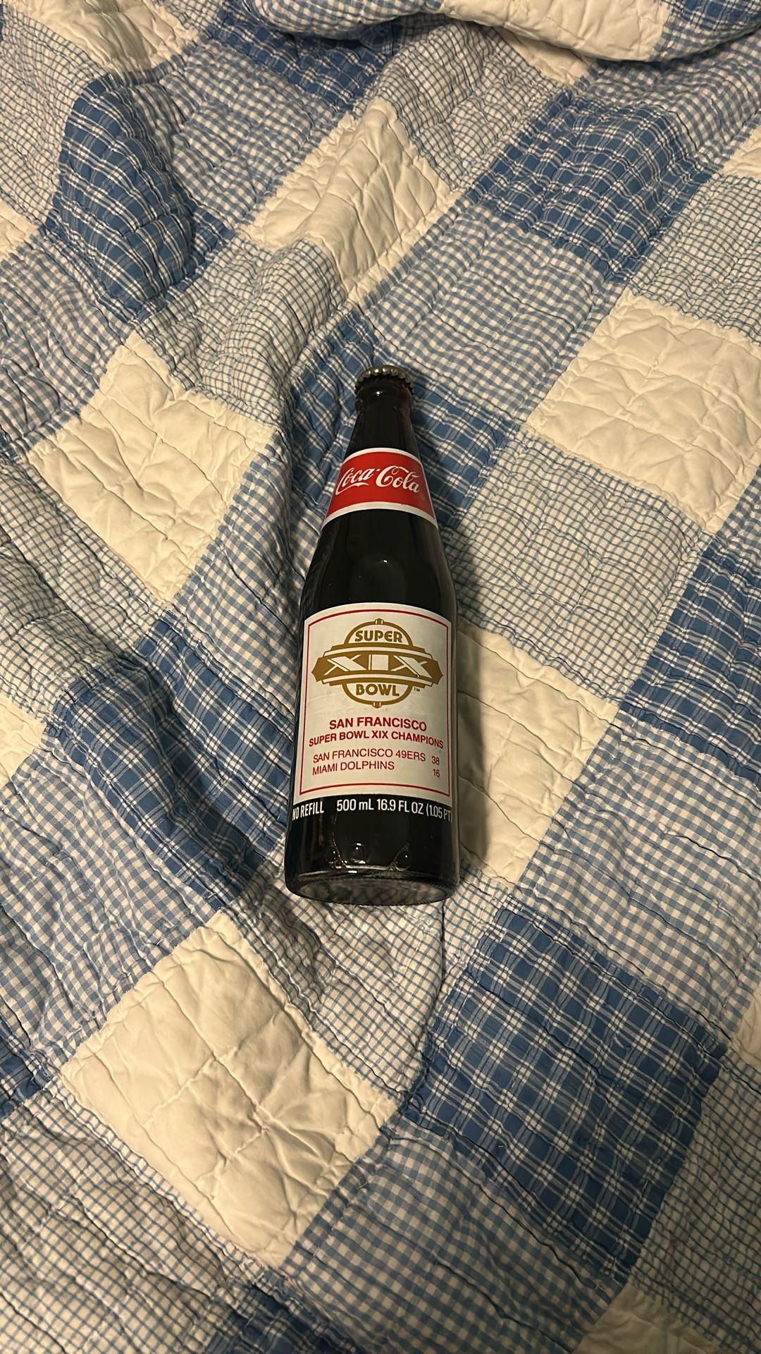 1984 unopened 49ers commemorative superbowl coke bottle