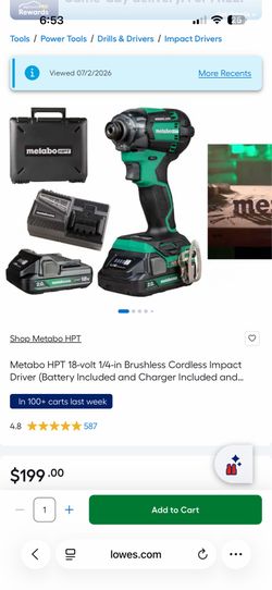 Metabo HPT 18-volt 1/4-in Brushless Cordless Impact Driver (Battery Included and Charger Included a