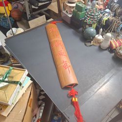 Carved Bamboo Tube W/Chinese Calligraphy & Red Tassel - Bamboo Symbolizes Resilience,  Integrity & Good Fortune, Made In East Asia