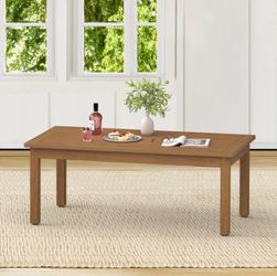 42''L Patio Coffee Table,HDPS Rectangle Outdoor Coffee Table,Teak Color-Oil Printed