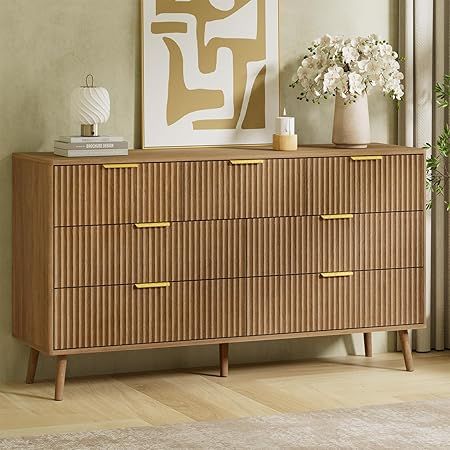 LYNSOM 55" W Fluted Dresser for Bedroom with 7 Drawer, Modern Chest of Drawers with Metal Handle an