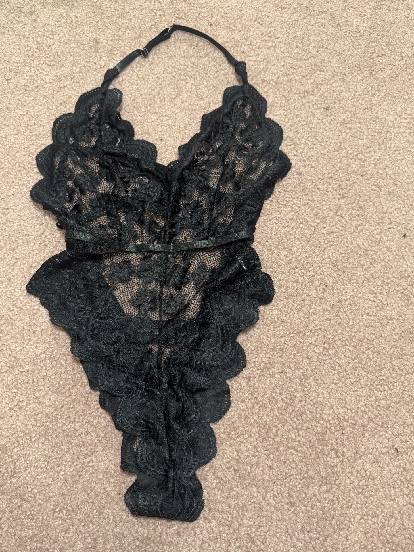 New Small Black Lace Bodysuit Lingerie Stretchy