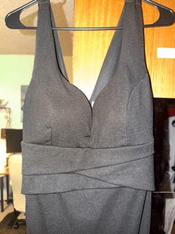 Nordstrom Black Long Chiffon Evening Gown Deep V Neck Front Side Slit Size 12 Retail $149