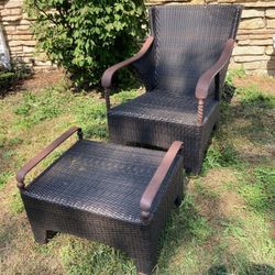 Wicker chair and ottoman 