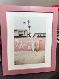 Boho Surfboard Beach California Palm Tree Retro Art Print Pink Frame Home Decor