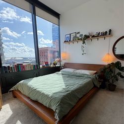 Queen size SOLID Walnut MCM platform bed frame