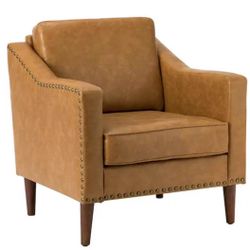 Celio Vegan Leather Camel Armchair with Solid wood Legs CHWH0598-CAMEL