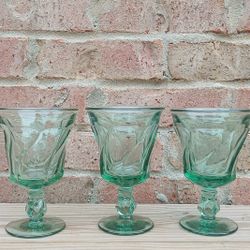 Vintage Fostoria Jamestown Green Water Goblets