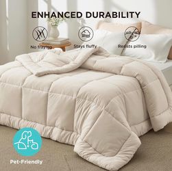 New King Size Comforter Duvet Insert -Quilted,, GentleSoft Down Alternative, linen Beige