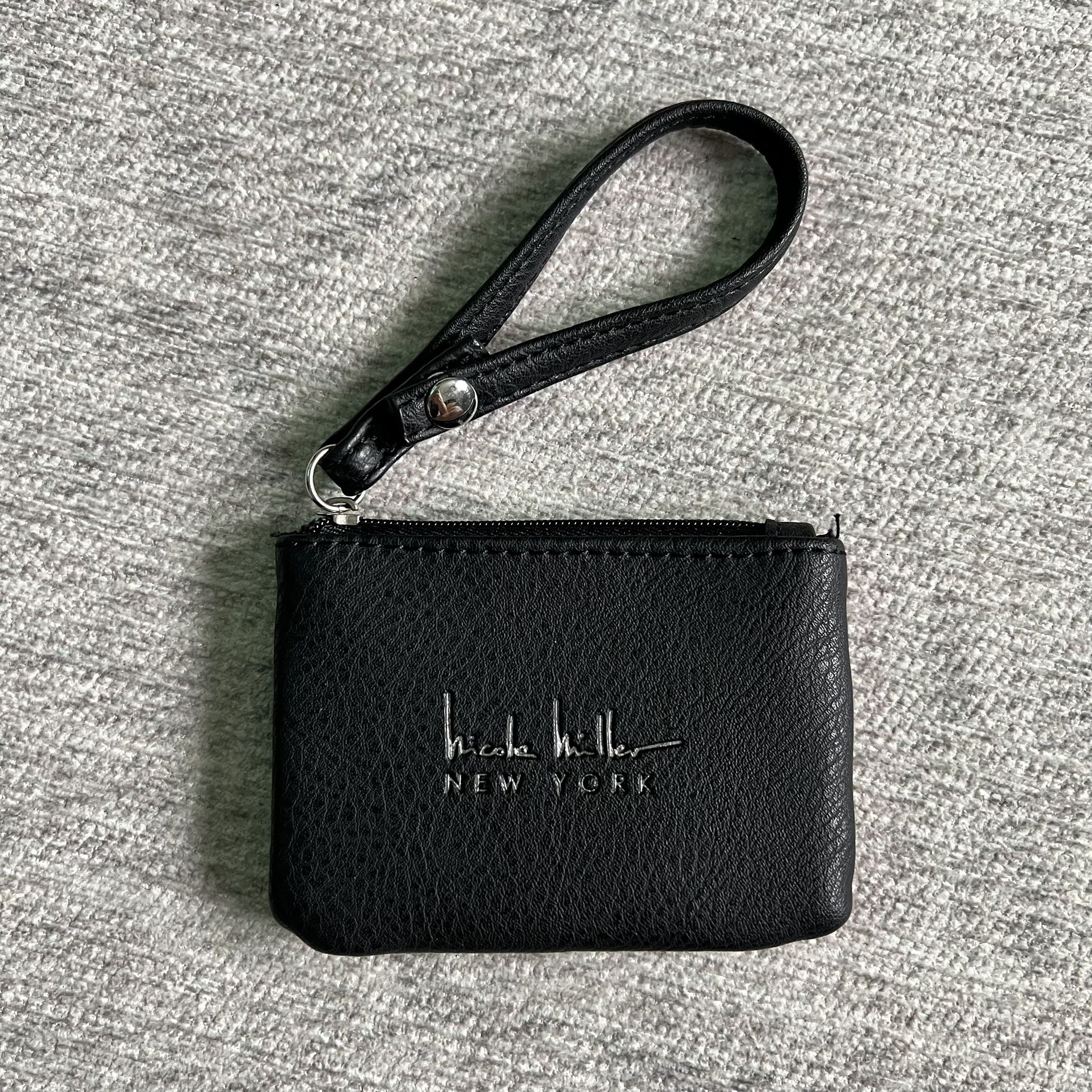 Nicole Miller New York NY Women’s Black Mini Card Holder Coin Purse Wristlet Bag