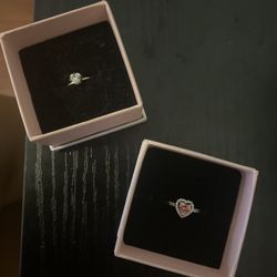 Pandora elevated pink heart ring and Pandora Sparking hear solitaire ring