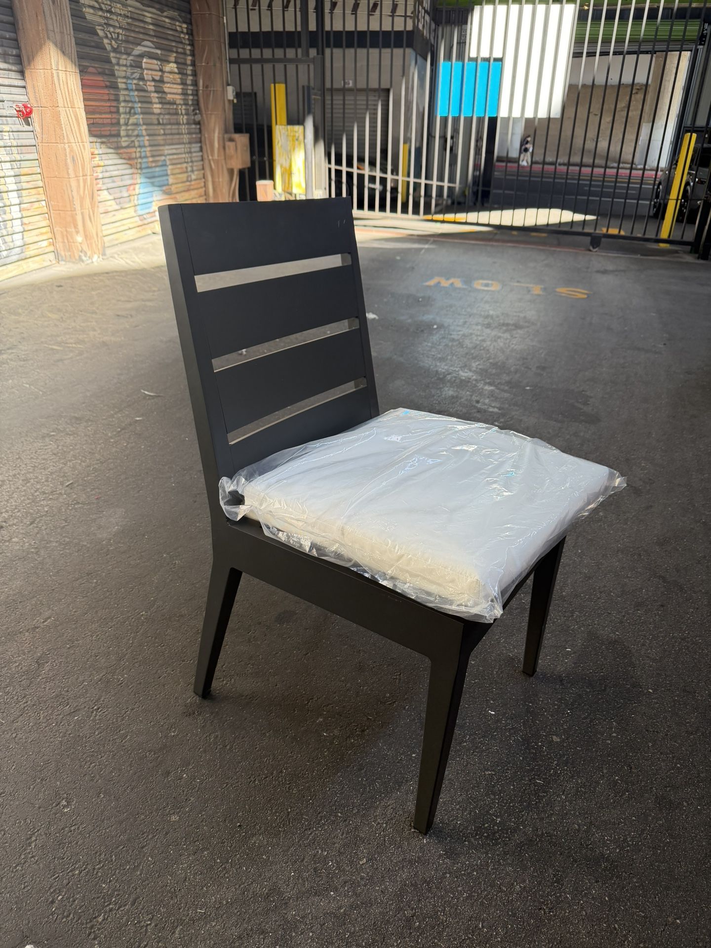 Set of 4 Modern Black Metal Frame Outdoor Chairs