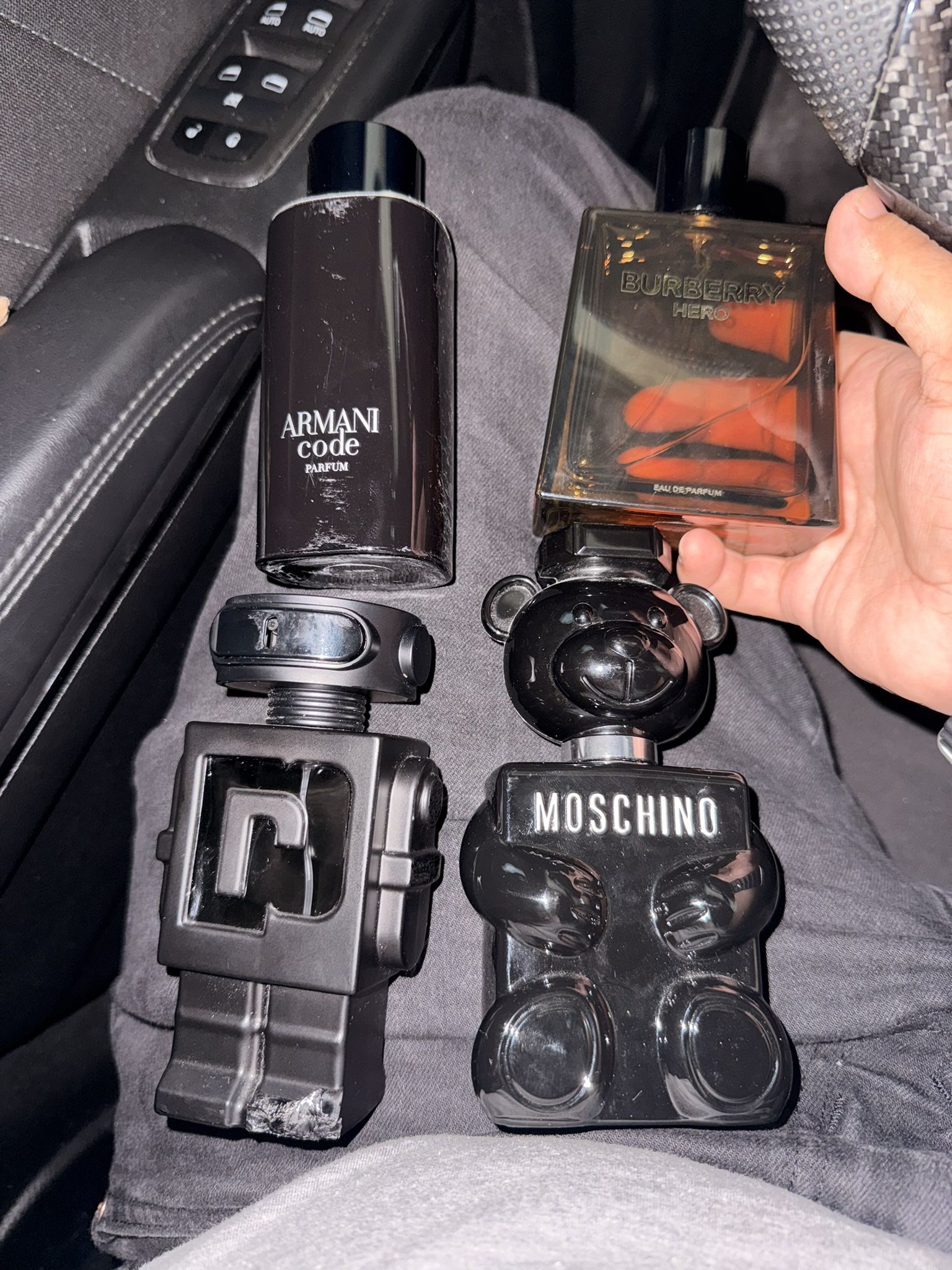 Selling these 4 colognes Burberry Hero, Paco Robanne Phantom, Moschino Boy Toy, Armani Code,Invictus