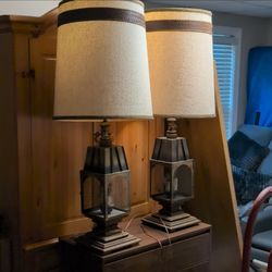 Pair of Rustic Lantern-Style Table Lamps