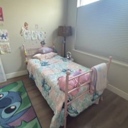 Girls Bedroom Furniture, Pink Metal Bed, Solid Wood Dresser