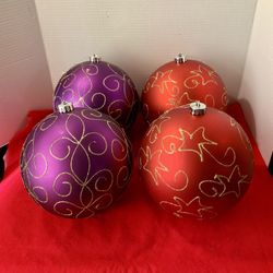 Christmas Ball Ornaments Large Oversized Shatterproof Gold Glitter Red Purple