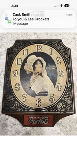  1974 Coca Cola “Betty” Drink Delicious clock 16”x11.5”x1.5” (See Comments). 